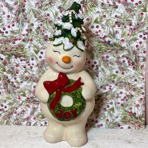 Blue Sky Christmas Holiday Snowman Holding JOY Wreath Collectible Figurine NEW‎